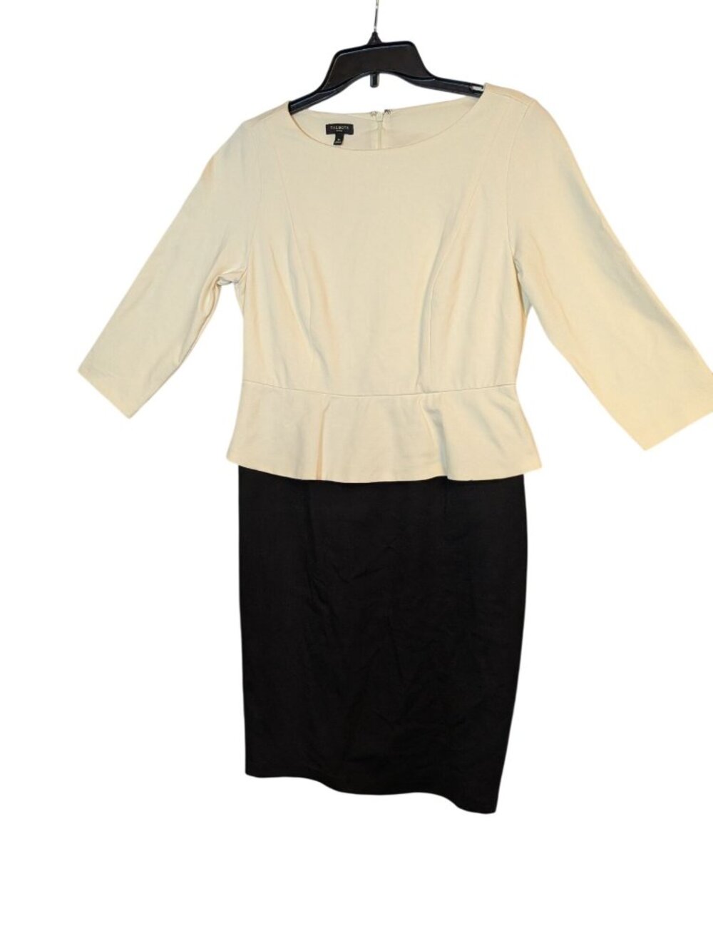 Talbots Petite 8P Black & Cream Peplum Fit Sheath Dress With Back Zipper Closure